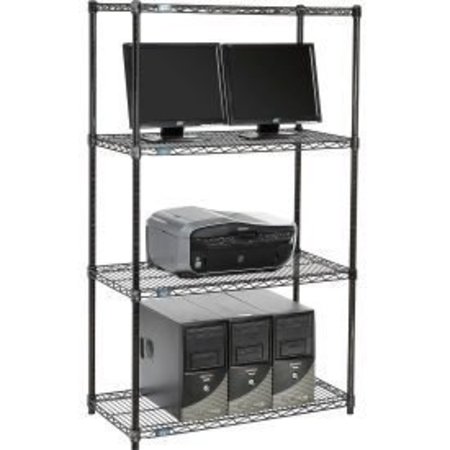 GLOBAL EQUIPMENT Nexel     4-Shelf Wire Computer LAN Workstation, 36"W x 18"D x 63"H, Black 695387BK